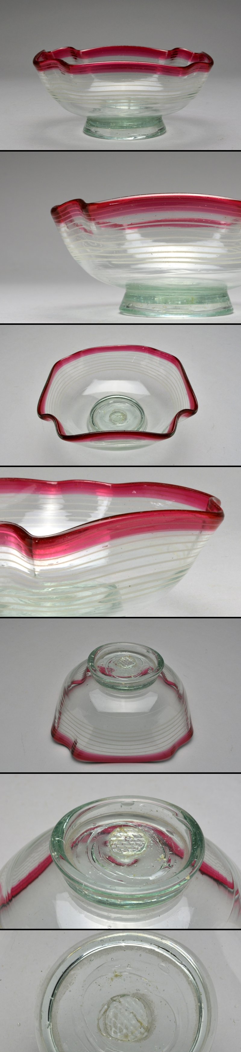 【在庫高品質】大正ガラス　輪線　ガラス鉢　氷コップ　赤縁 工芸ガラス